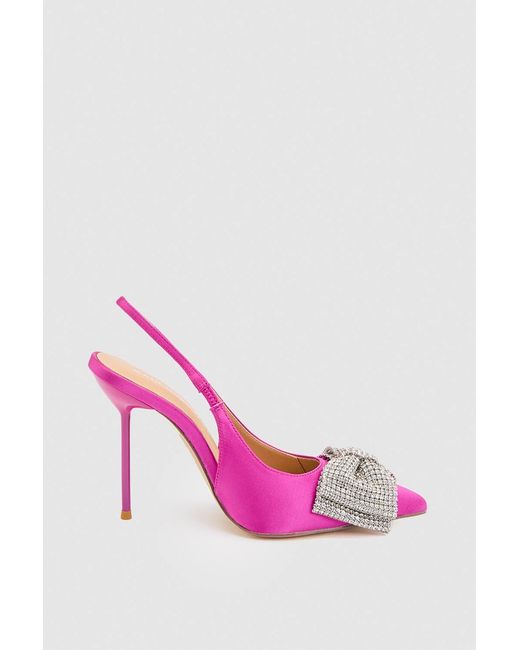 Karen Millen Pink Satin Embellished Bow Slingback Heeled Shoe