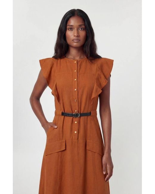 Karen Millen Brown Viscose Linen Woven Halter Neck Midi Dress