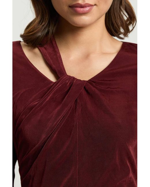 Karen Millen Red Slinky Crepe Twist Detail Long Sleeve Top