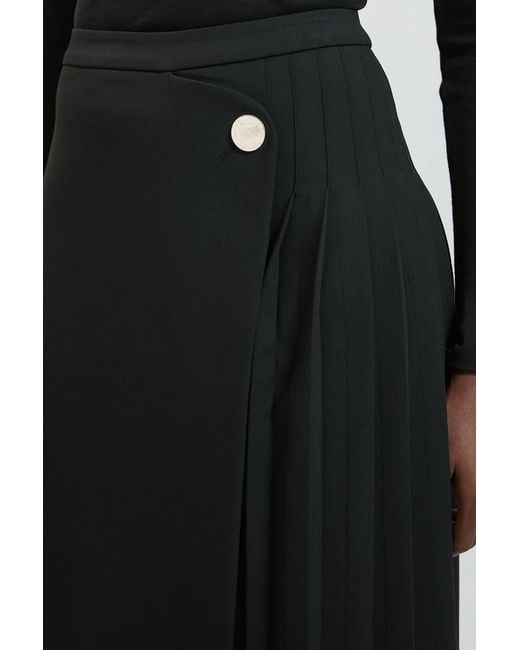 Karen Millen Black Compact Stretch Pleated Midi Kilt Skirt