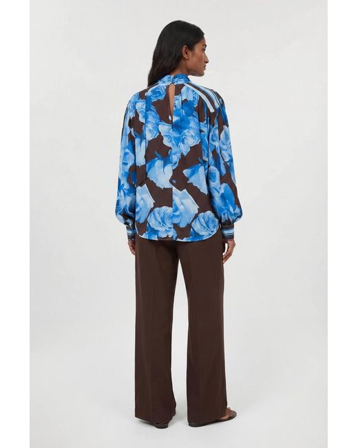Karen Millen Blue Viscose Woven Stripe Contrast Floral Blouse