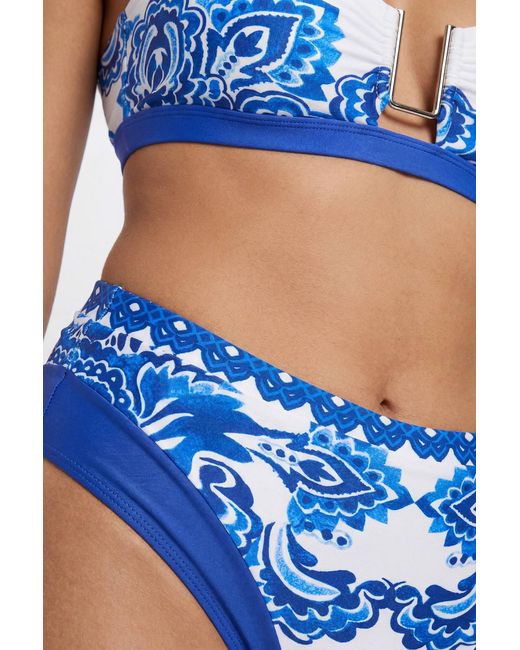 Karen Millen Blue Paisley Print Bikini Bottom