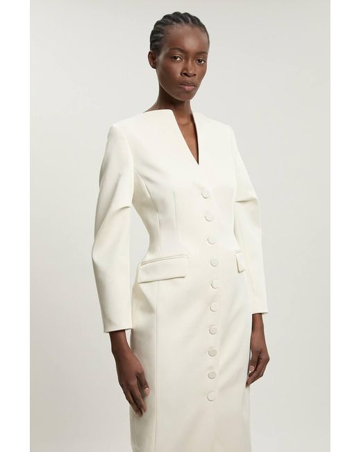 Karen Millen Natural Tailored Satin Button Through Midi Dress