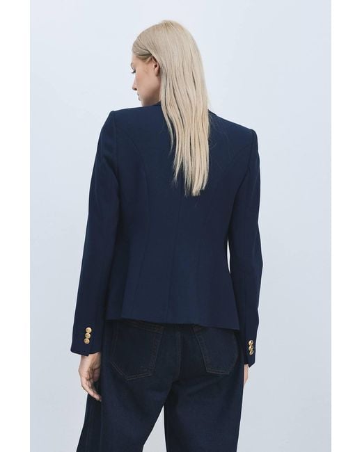 Karen Millen Blue Petite Forever Tailored Button Military Blazer