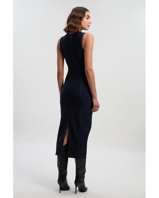 Karen Millen Blue Figure Form Bandage Button Through Pencil Midi Dress