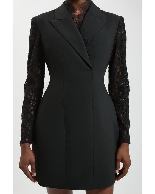 Karen Millen Black Compact Stretch Lace Sleeve Blazer Mini Dress
