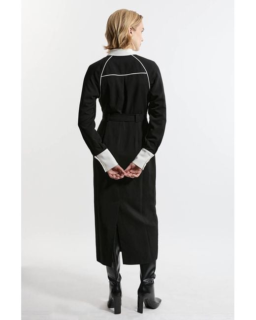 Karen Millen Black Petite Twill Contrast Collar Woven Maxi Dress