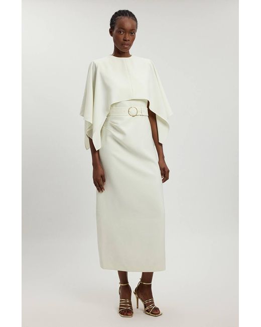 Karen Millen Natural Compact Viscose Asymmetric Cape Maxi Dress