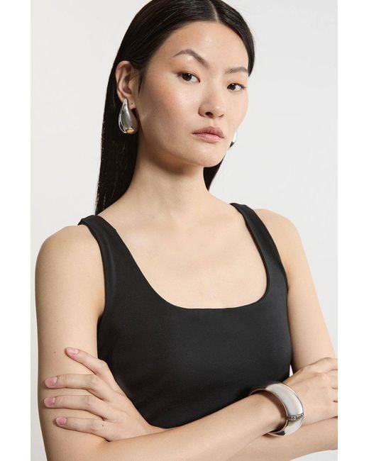 Karen Millen Black Stretch Cotton Jersey Strappy Mini Dress