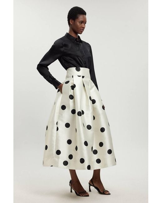Karen Millen White Spot Woven Twill Prom Skirt