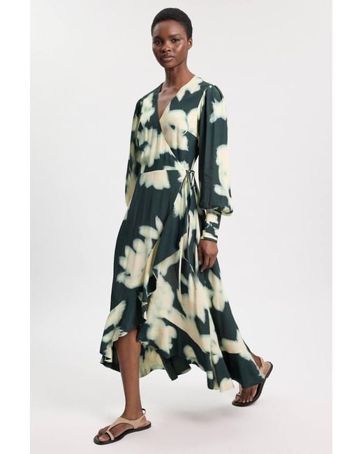 Karen Millen Green Viscose Crepe Long Sleeve Midi Dress