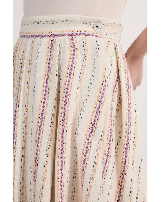 Karen Millen Natural Petite Premium Woven Stripe Tailored Pleated Midi Skirt