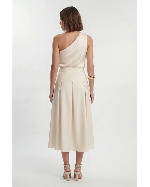 Karen Millen Natural Petite Hammered Satin One Shoulder Woven Top