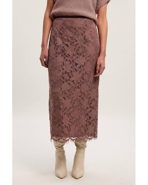 Karen Millen Gray Lace With Taping Woven Midi Skirt