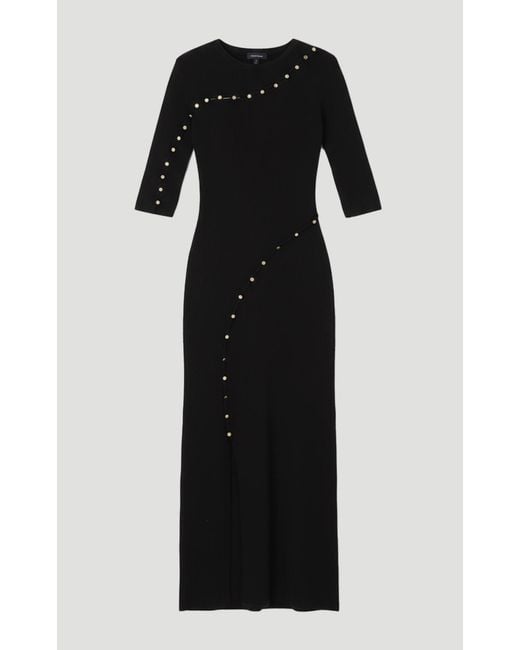 Karen Millen Black Viscose Blend Cut Out Trim Detail Knit Midi Dress