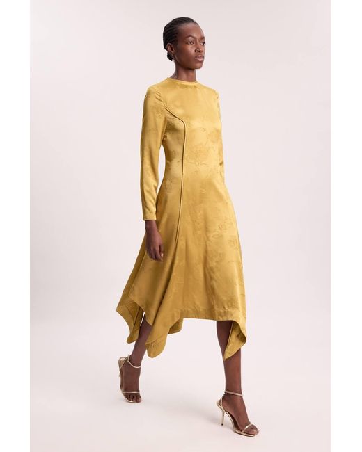 Karen Millen Metallic Jacquard Long Sleeve Hanky Hem Woven Maxi Dress
