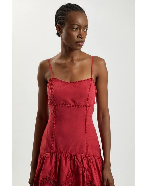 Karen Millen Red Petite Cotton Cutwork Strappy Woven Midi Dress