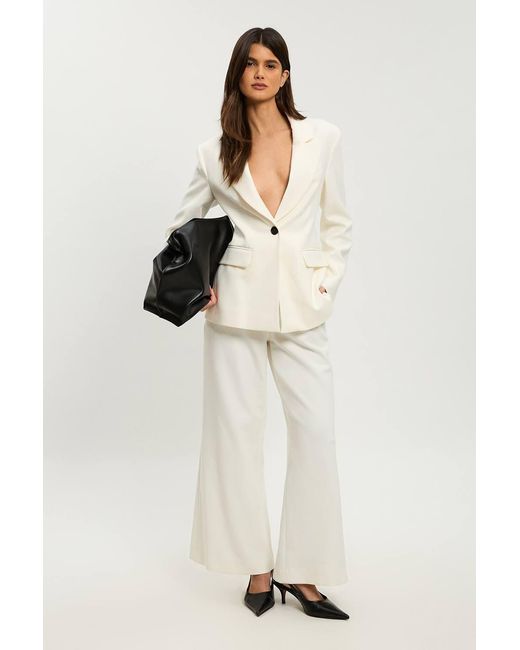 Karen Millen Natural Petite Compact Stretch Straight Leg Tailored Trousers