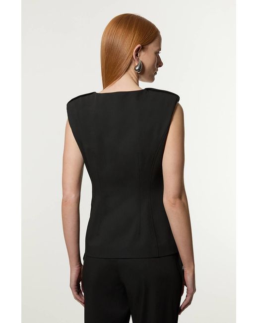 Karen Millen Black Tailored Viscose Zip Through Multi Stitch Waistcoat