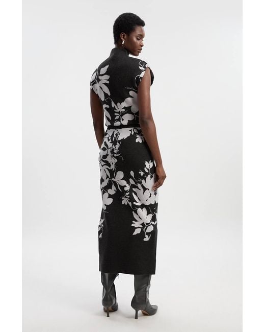 Karen Millen Gray Jacquard Floral Knitted Skirt