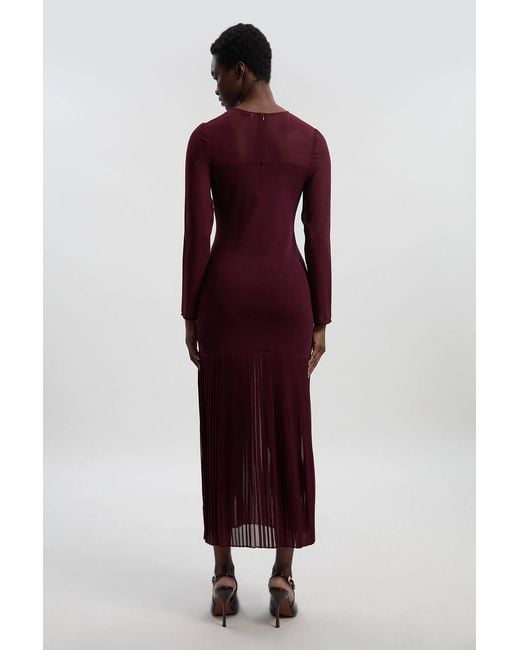 Karen Millen Purple Woven Knit Mix Pleated Midi Dress