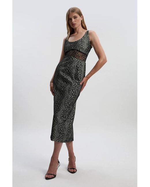 Karen Millen Black Premium Lace Tailored Pencil Maxi Dress