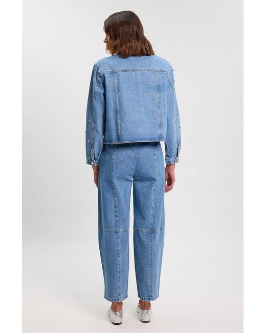 Karen Millen Blue Denim Studded Barrel Leg Jeans