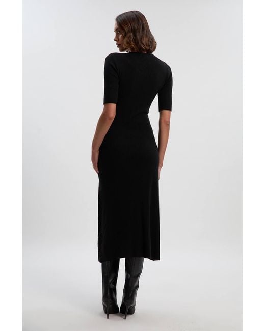 Karen Millen Black Viscose Blend Cut Out Trim Detail Knit Midi Dress