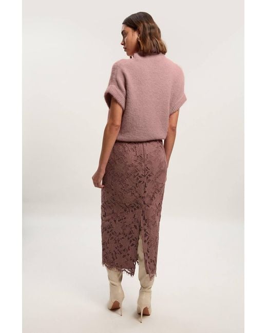 Karen Millen Gray Lace With Taping Woven Midi Skirt