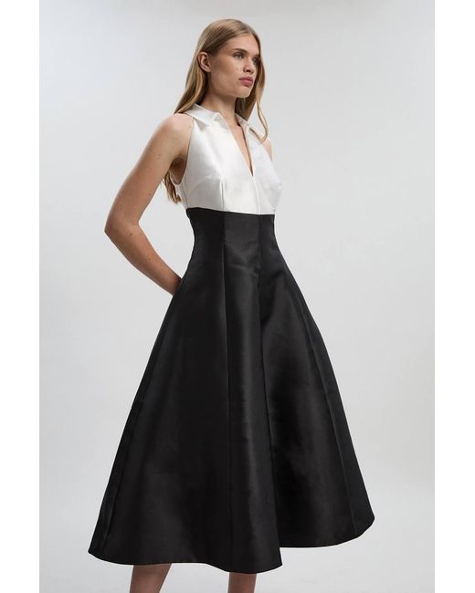 Karen Millen Black Twill Contrast Tux Tailored Dress