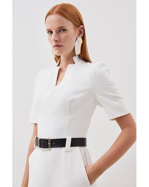 Karen Millen White Forever Structured Crepe Belted Jumpsuit