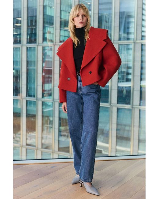 Karen Millen Blue Rigid Denim Mid Rise Straight Leg Jeans