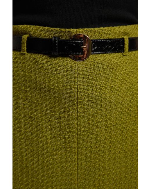 Karen Millen Green Textured Tweed Belted Tailored Pencil Skirt