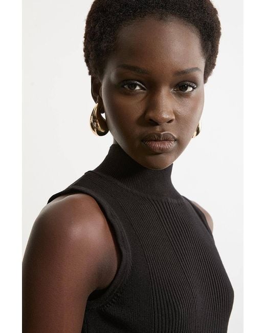 Karen Millen Black Viscose Blend Rib Knit Vest Top