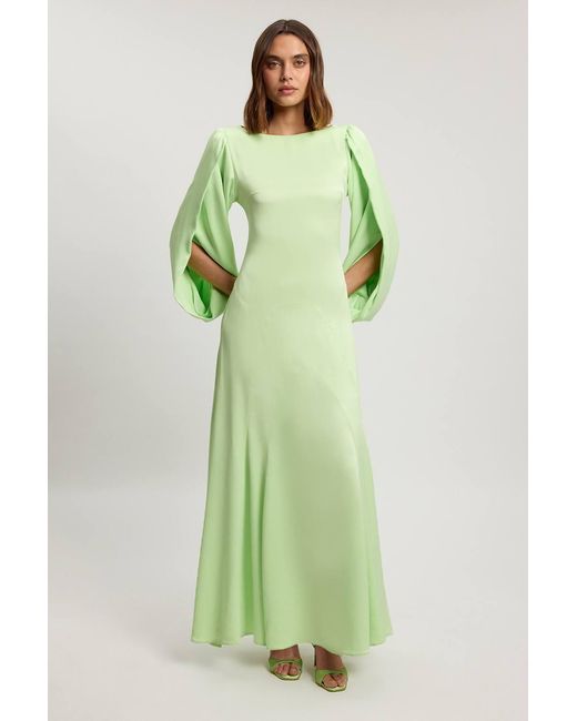 karen millen green dress Satin Twill Draped Waist Structured Tailored Maxi in profile celebrations where a statement silhouette is non Karen Millen Satin Viscose Soft