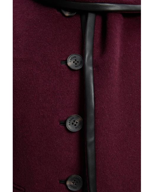 Karen Millen Purple Brushed Wool Pu Mix Detachable Scarf Tailored Crop Coat