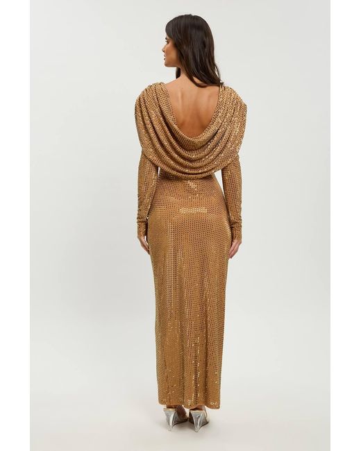 Karen Millen Natural Petite Crystal Embellished Cowl Back Maxi Dress
