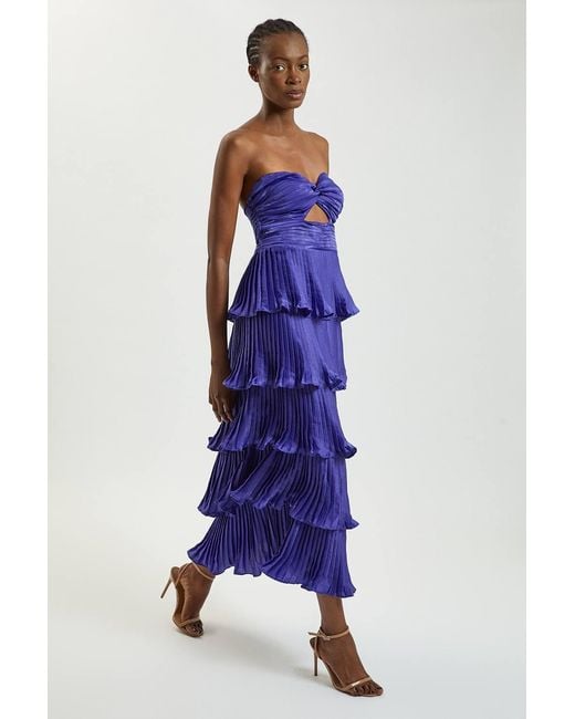 Karen Millen Blue Pleated Tiered Maxi Dress