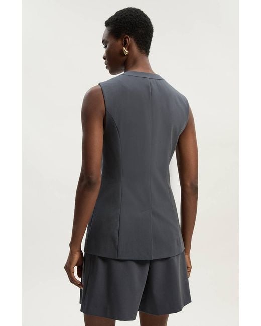 Karen Millen Blue Tailored Twill Essential Single Breasted Waistcoat