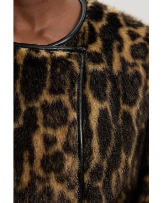 Karen Millen Multicolor Faux Fur Leopard Collarless Tie Belted Midi Coat