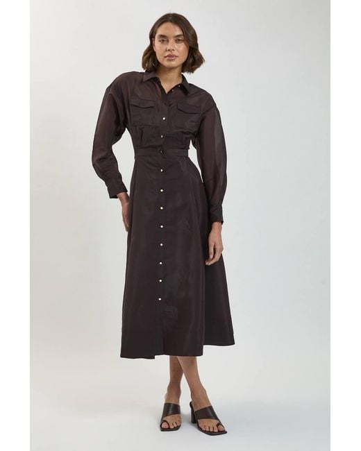 Karen Millen Black Petite Trim Detail Organdie Midi Shirt Dress