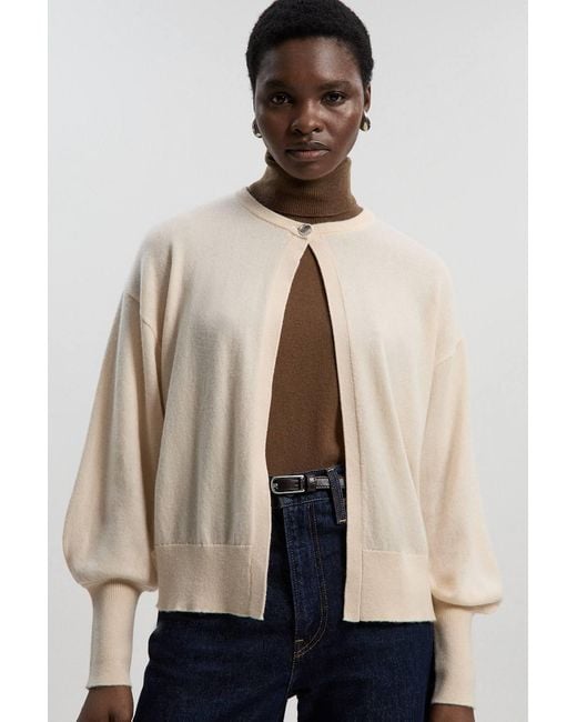 Karen Millen Natural Wool Blend Knit Cardigan Sweater