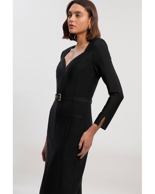 Karen Millen Black Figure Form Bandage Belted Midi Dress