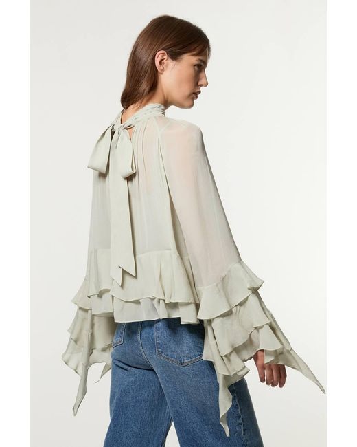 Karen Millen Gray Drama Ruffle Viscose Georgette Woven Blouse