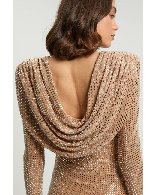 Karen Millen Natural Crystal Embellished Cowl Back Maxi Dress