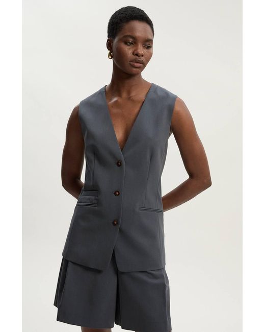 Karen Millen Blue Tailored Twill Essential Single Breasted Waistcoat