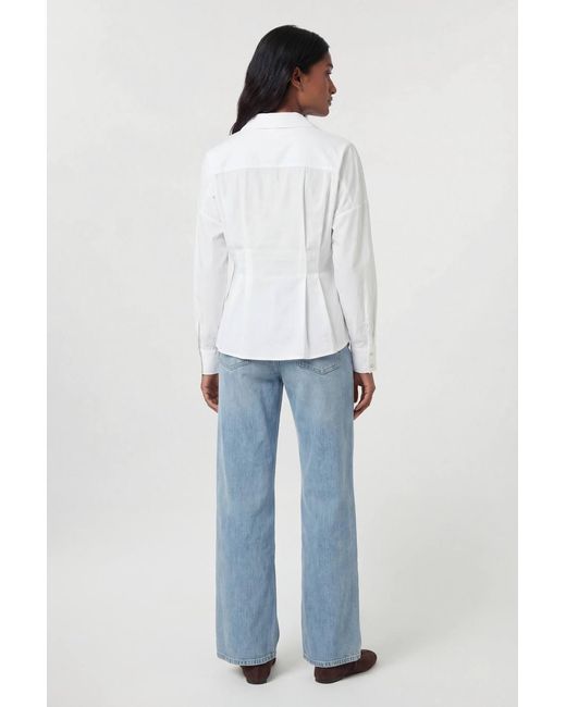 Karen Millen Blue Cotton Pleated Detail Long Sleeve Shirt