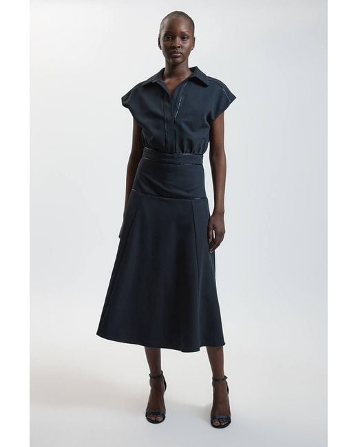 Karen Millen Blue Tailored Stretch Full Skirted Midi Dress