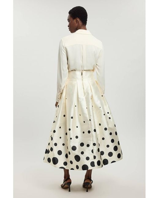 Karen Millen White Spot Border Woven Twill Prom Skirt