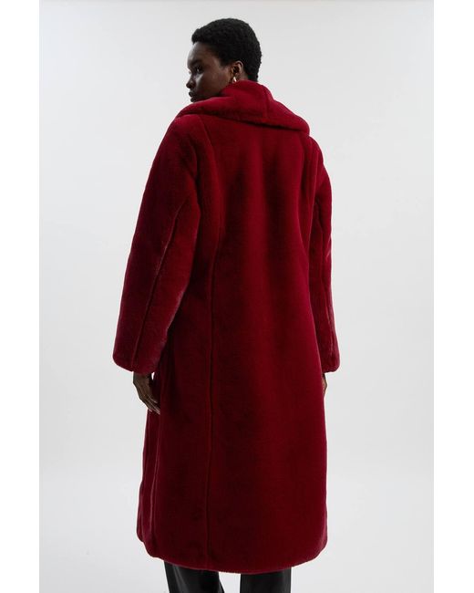 Karen Millen Red Petite Faux Fur Buttoned Midi Coat